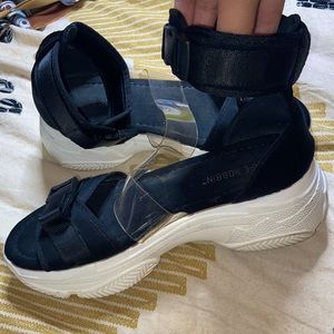 Black Strap Sandals -Wedge with Clip ties